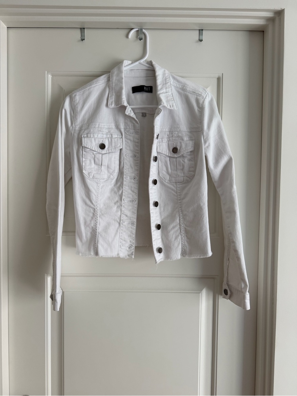 Kut from the Kloth Crisp White Denim Jacket with Button Front